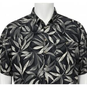 Diamante Hawaiian Shirt Size L Gray Leaf Pattern Button Up Tropical Lightweight